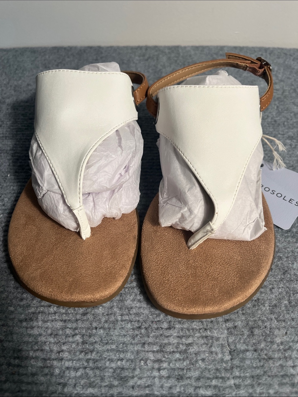 AEROSOLES White and Tan T-Strap Thong Sandals